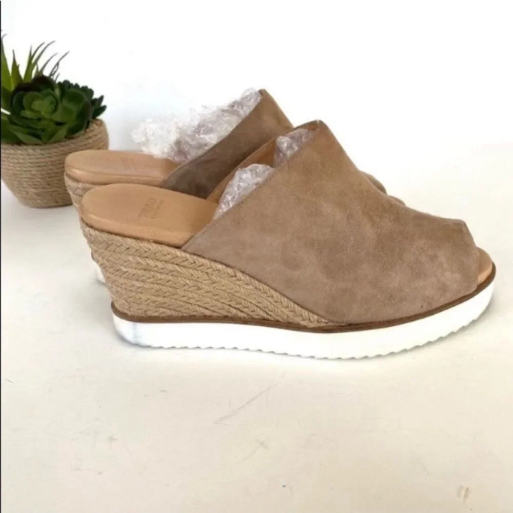 Frau Italian Made Tan Suede Espadrille Wedge Slide Sandals Women’s 10.5/11